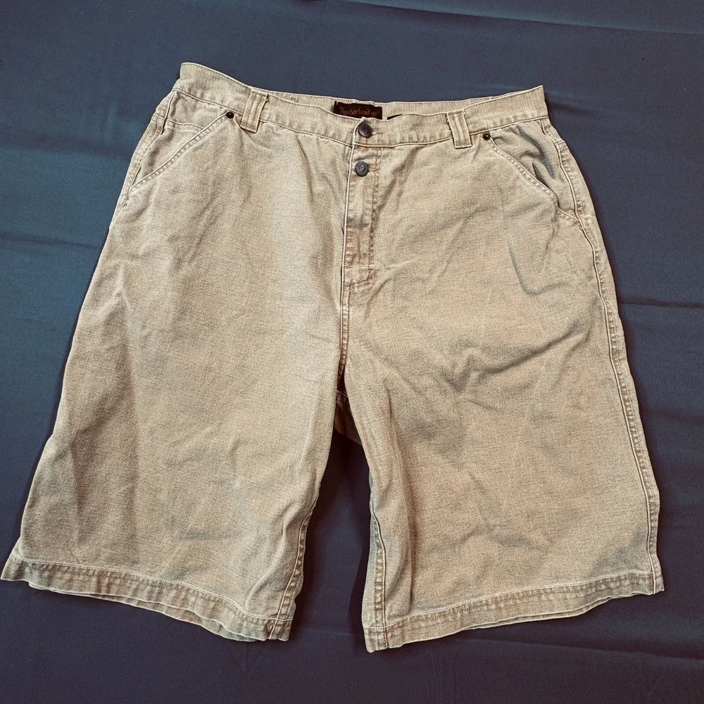 Timberland Mens‎ Canvas Carpenter Shorts Tan Khaki Cotton Relaxed Fit 36 Waist